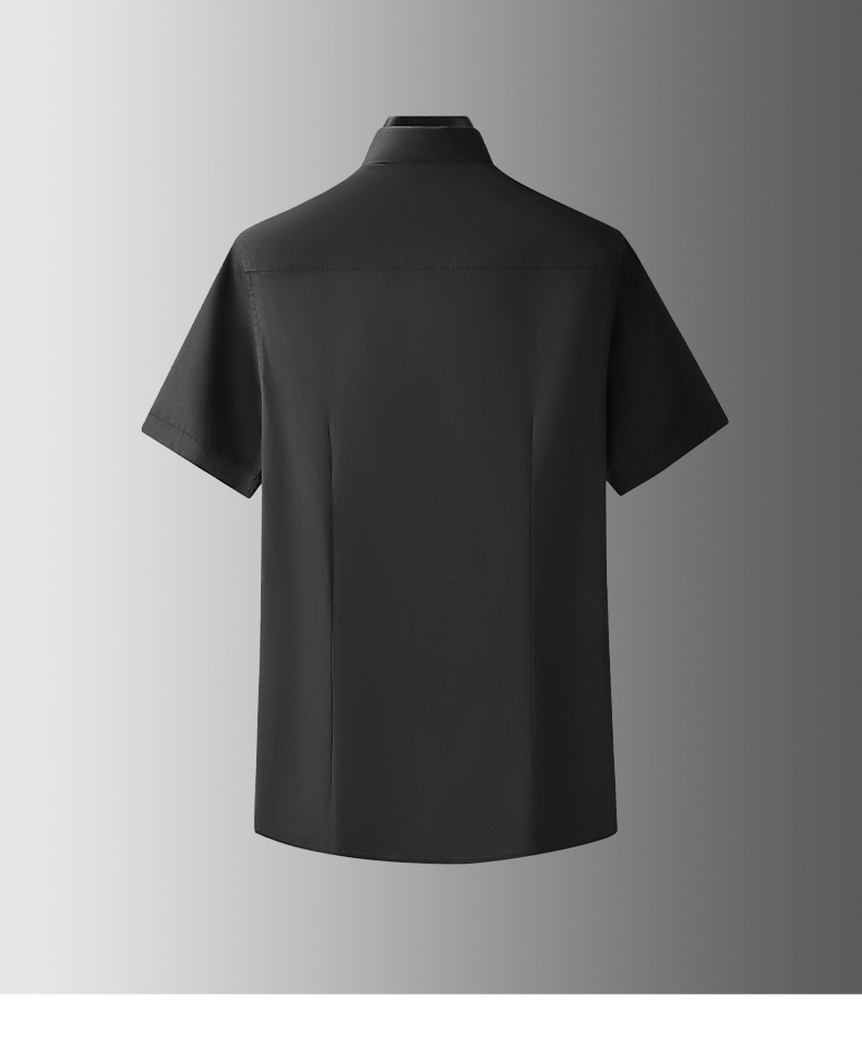 夏季新款男士修身天丝棉免烫时尚商务衬衫织带徽章短袖男衬衫详情12