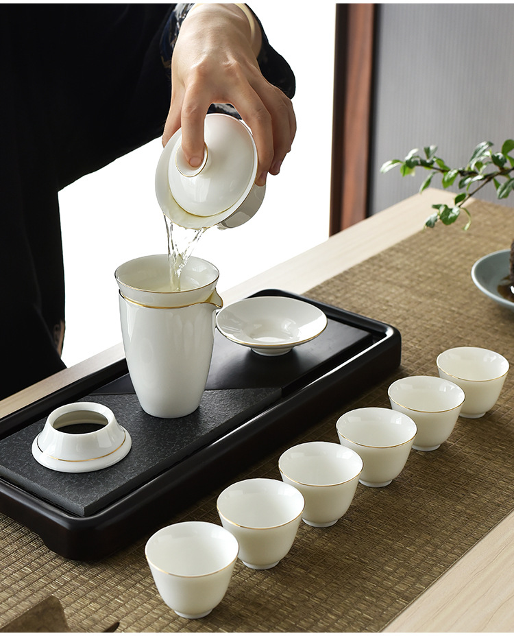 Dehua sheep fat Jade White porcelain Gongfu tea sets, complete sets of tea cups, business gifts and souvenirs wholesale, LOGO design pic 18