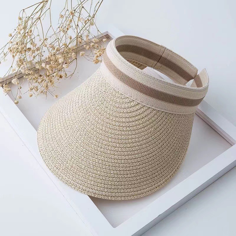 Lafite grass sunshade and sun protection hat, hollow straw hat, summer outing Korean-style straw woven striped versatile UV protection for women pic 1