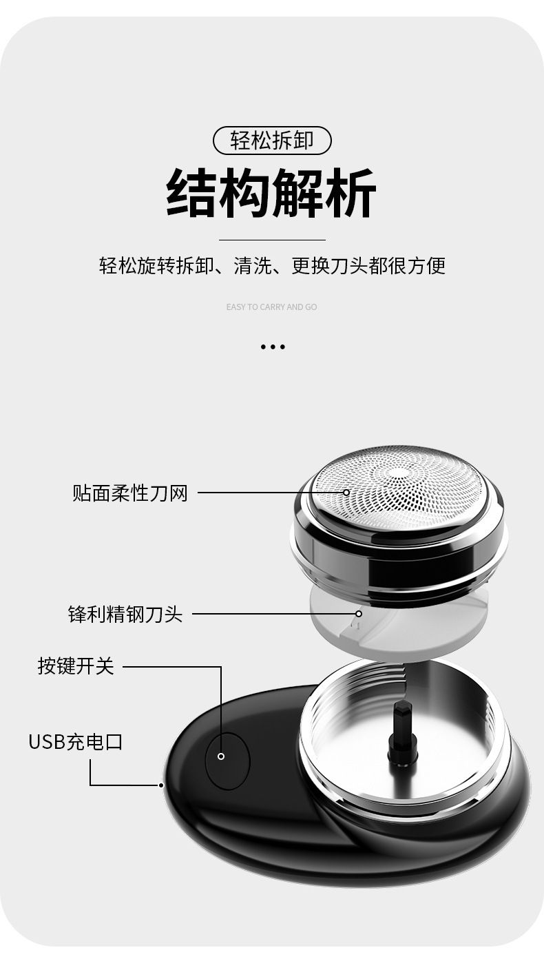 抖音爆款小钢炮旅行剃须刀男士电动小型充电刮胡刀刮胡刀USB充电详情6