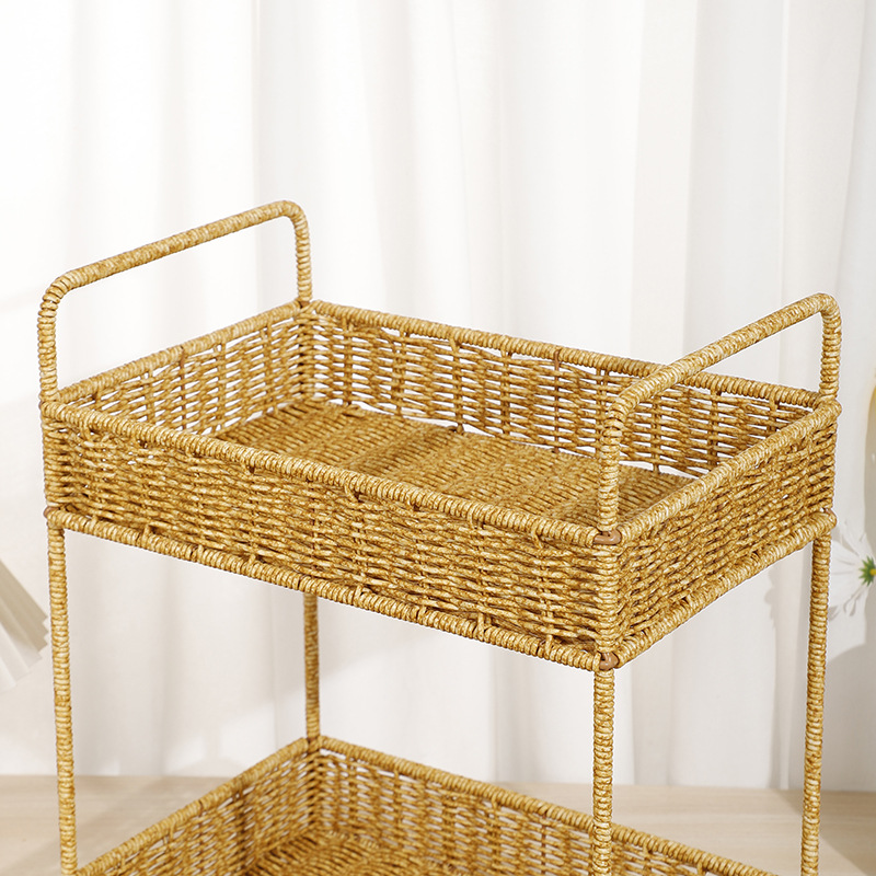 New rectangular double-layer fruit plate, fruit basket, bread basket and vegetable basket, purely hand-woven from Vietnamese rattan for home storage pic 3