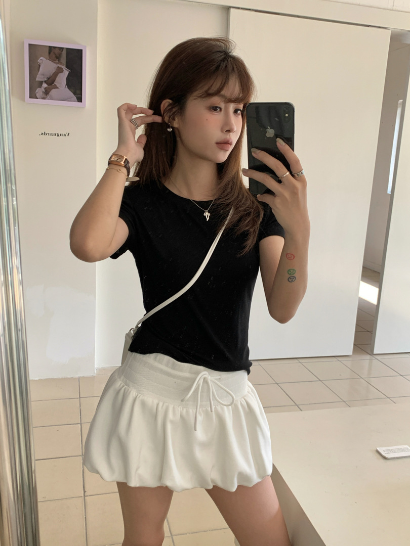 GAGD Tencel wool shoulder short-sleeved T-shirt for women, Millennium, sweet and cool, waist-tightening sport short-sleeved T-shirt top for spring pic 29