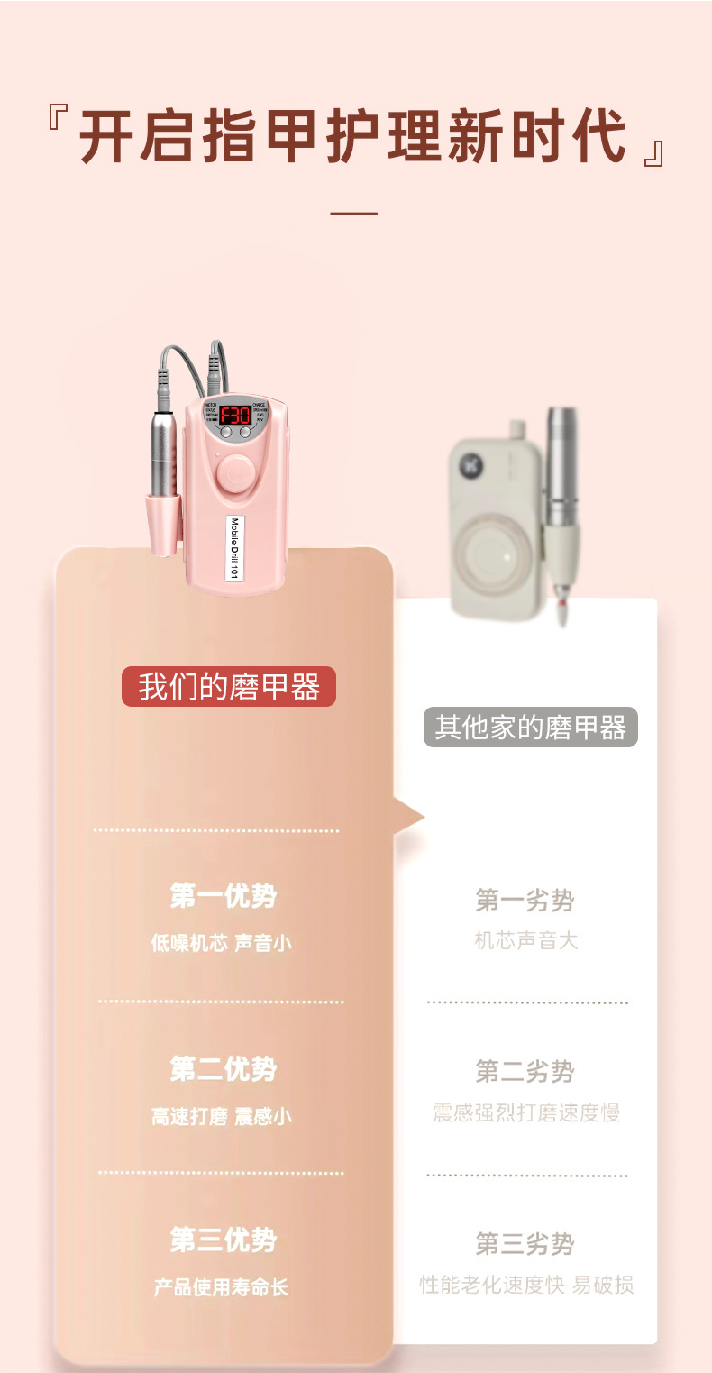 Nail polish grinding machine, non-heating rechargeable nail removal machine, professional nail removal grinding head, handheld portable electric nail grinding device pic 5