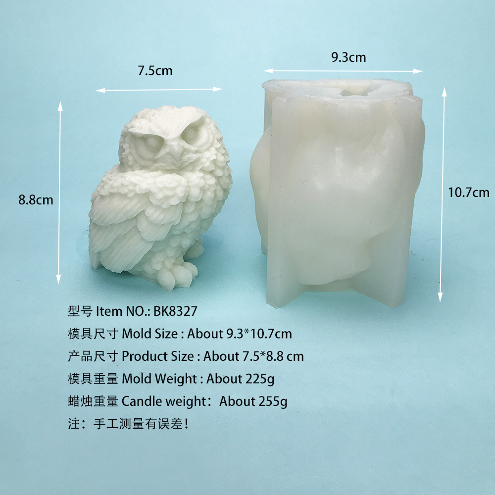 新品猫头鹰蜡烛硅胶模具香薰石膏立体动物模滴胶摆件磨具工厂8327详情1