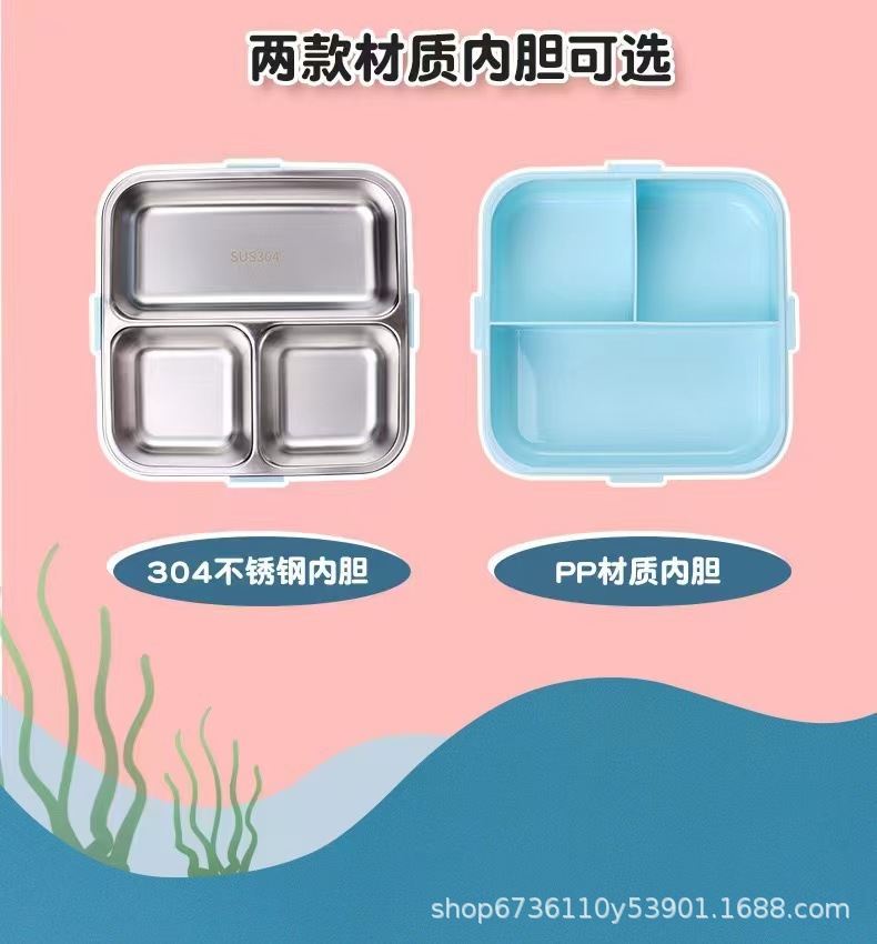 Cartoon cute stainless steel insulated lunch box with tableware, sauce box, compartments, sealed with lid, anti-scald and heat-insulating lunch box pic 6