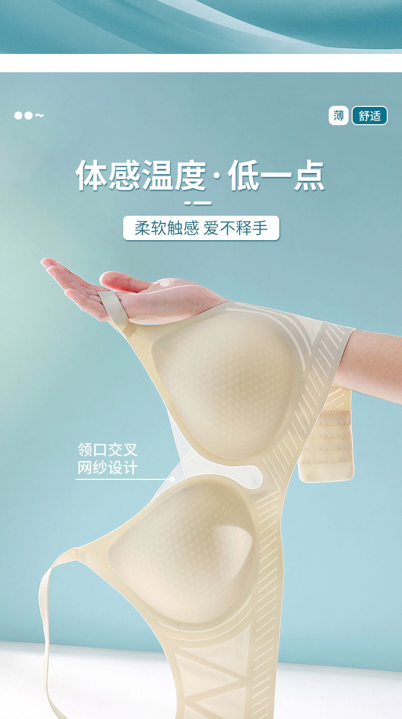 15D ultra-thin soft support jelly gel seamless underwear for women, summer rabbit cup small chest, gathering without steel wire bra cover pic 5
