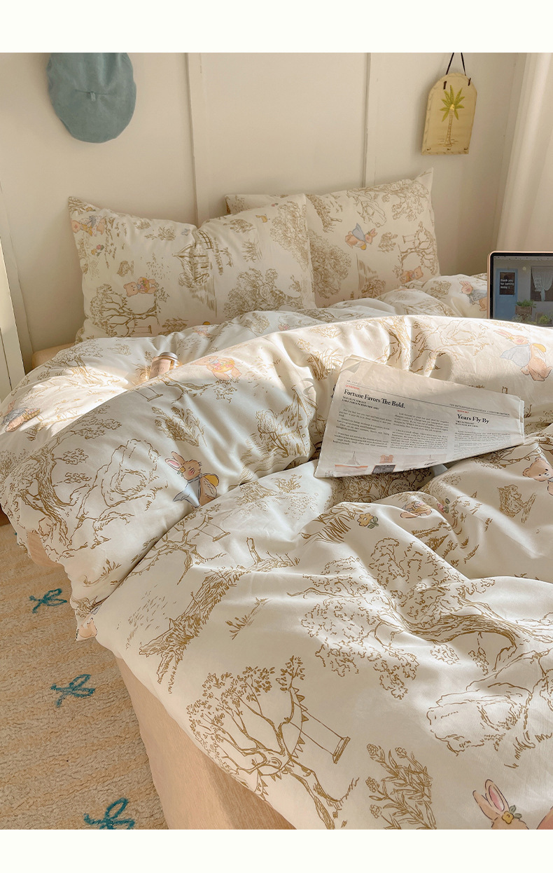 卡通ins风可爱全棉四件套100纯棉被套床单宿舍儿童三件套床上用品详情9