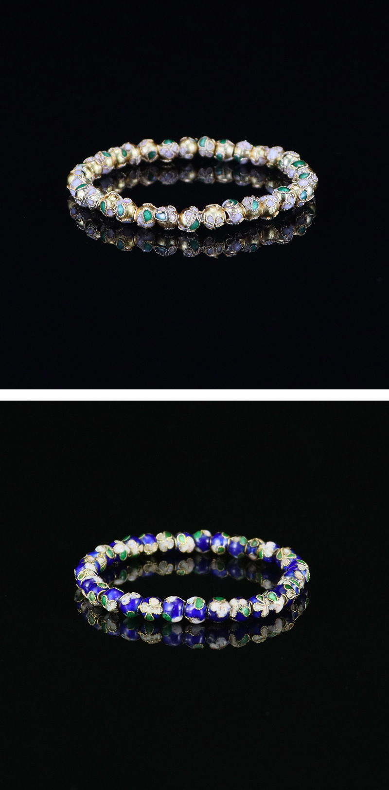 Beijing Cloisonne classical ethnic style jewelry, cloisonne enamel filigree silver blue round bead bracelet pic 3