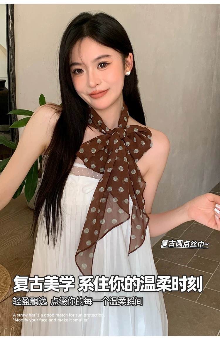 高级感棕色波点丝巾系脖绑发2026新款长条印花春夏薄款装饰飘带女详情9