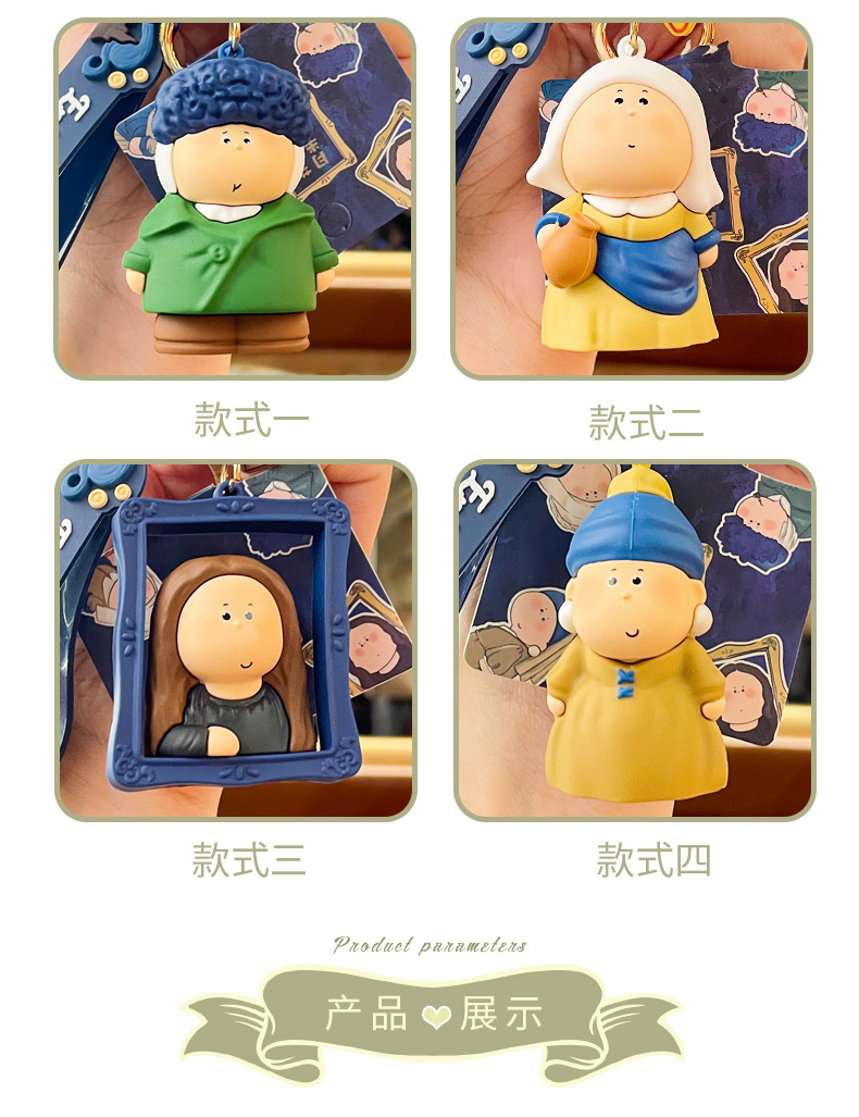 正版创意月半艺术家珍珠耳环少女蒙娜莎莎钥匙扣精致书包挂件批发详情11