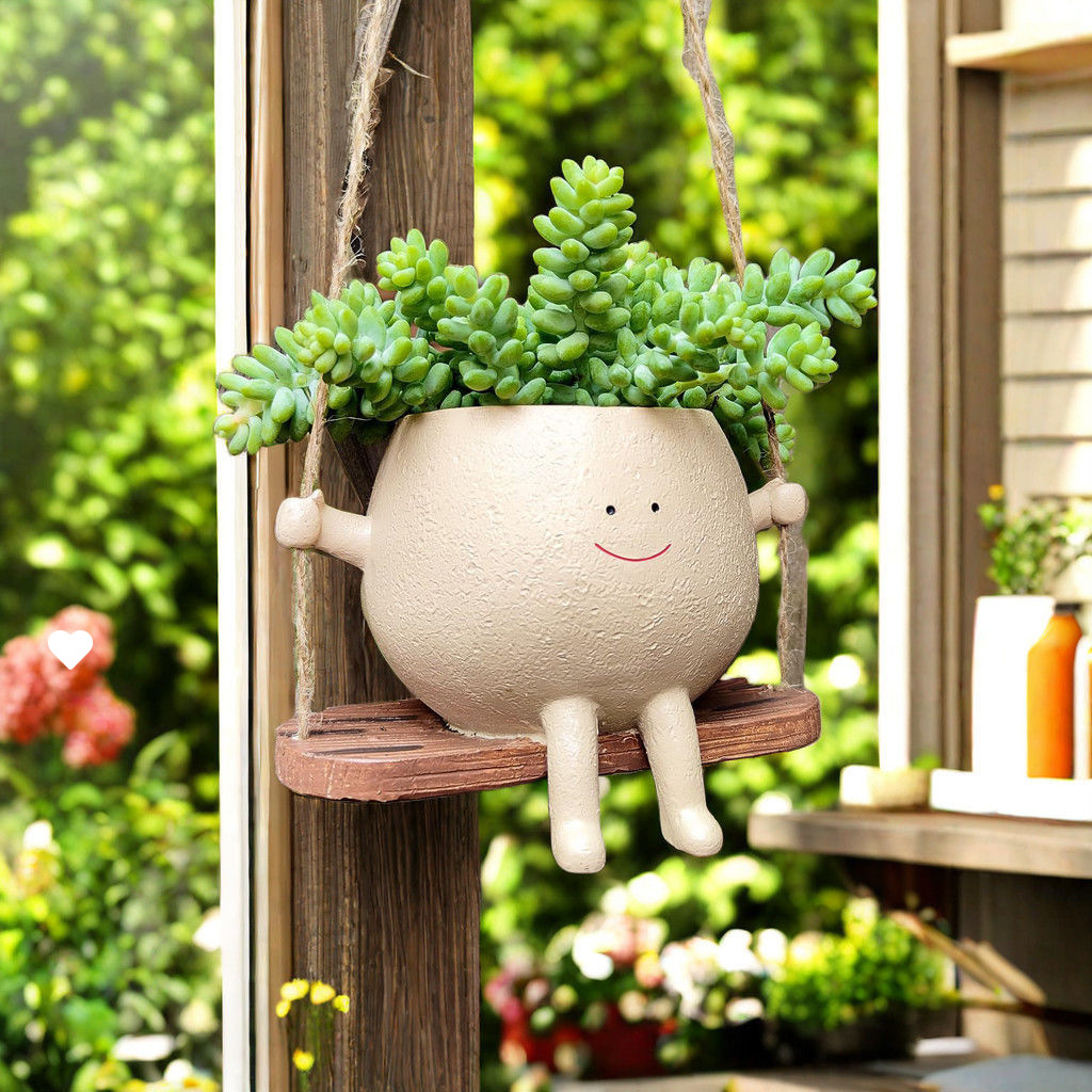 Succulent flowerpots with cute smiling faces, swing flowerpots, personalized decoration, creative hanging hydroponic flowerpots, balcony decoration pic 3
