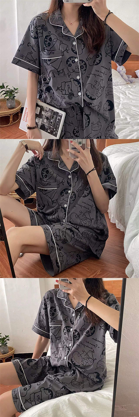 ins Fresh pajama women Summer short sleeves and shorts Korean cardigan plus-size Korean Japanese-style home wear two-piece set pic 36