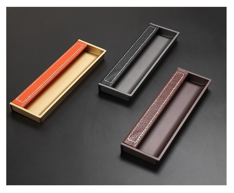 Leather handle drawers, invisible built-in tatami cabinet doors, slotted wardrobe cabinets, sliding doors, light luxury, built-in door handles pic 14