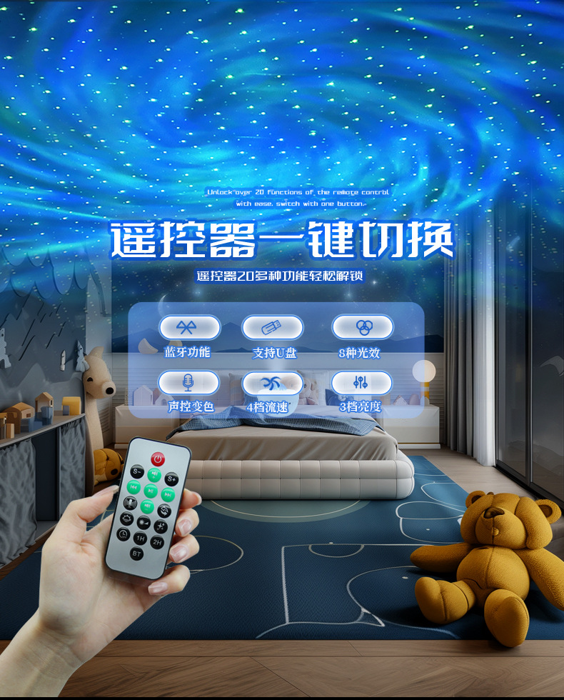 Cross-border new vortex Bluetooth small bowl light, aurora starry sky projection light, bedroom birthday party gift, laser starry sky night light, Bluetooth speaker, USB water ripple galaxy light, RGBW mixed-color stage atmosphere light pic 3
