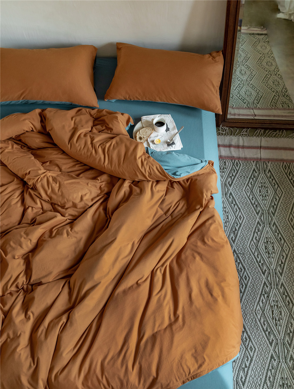 ins Japanese-style solid color all-cotton knitted cotton four-piece set, skin-friendly nude sleeping plain double-layer Indian cotton bed sheet pic 181