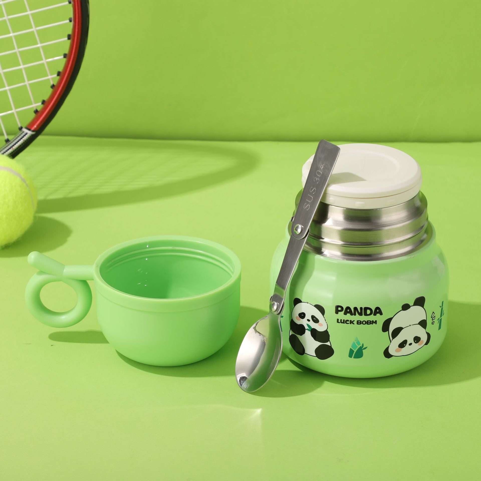 国潮产品316不锈钢熊猫泡泡焖烧杯可爱女生高颜值保温杯双层带杯勺批发详情8