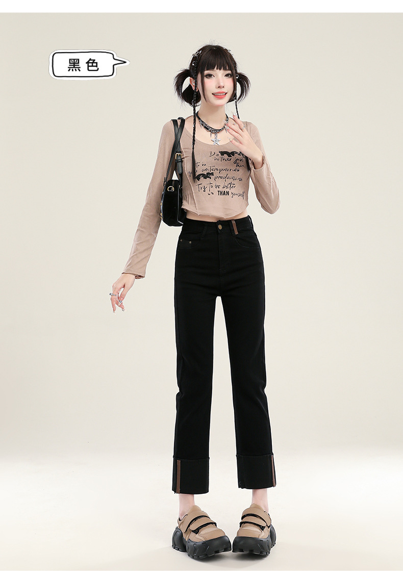 水泥灰卷边烟管牛仔裤女夏季2024新款高腰小个子九分法棍直筒裤子详情18