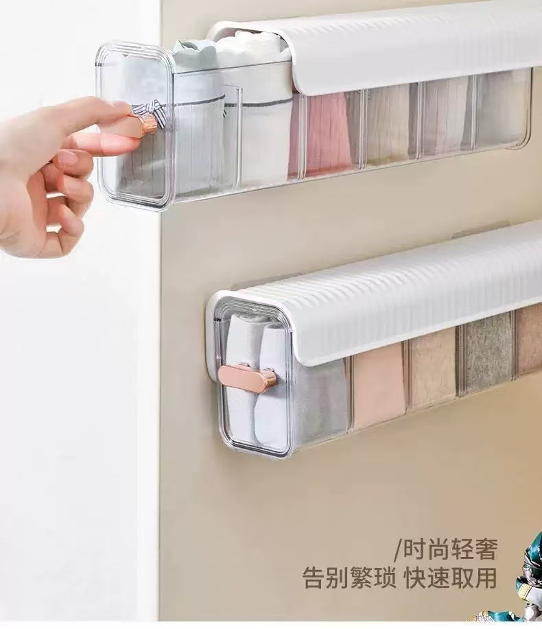 壁挂式分格内衣收纳盒防尘收纳家用衣柜透明抽屉式内裤袜子储物盒详情15