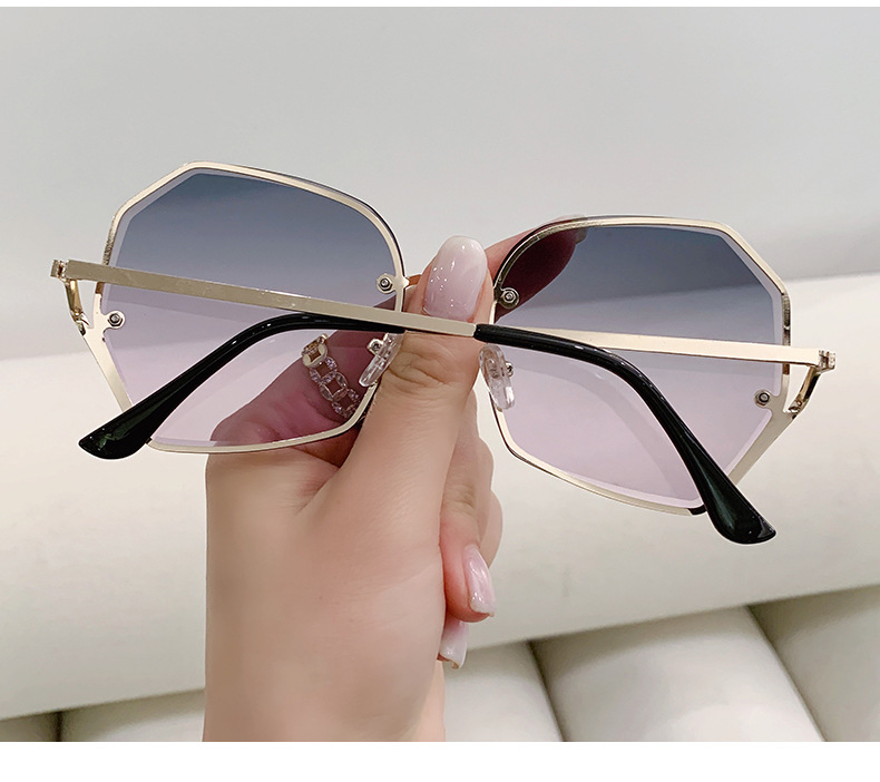 New frameless edge-cut sunglasses for women, fashionable and versatile metal sunglasses for large faces, slimming and UV protection glasses pic 18