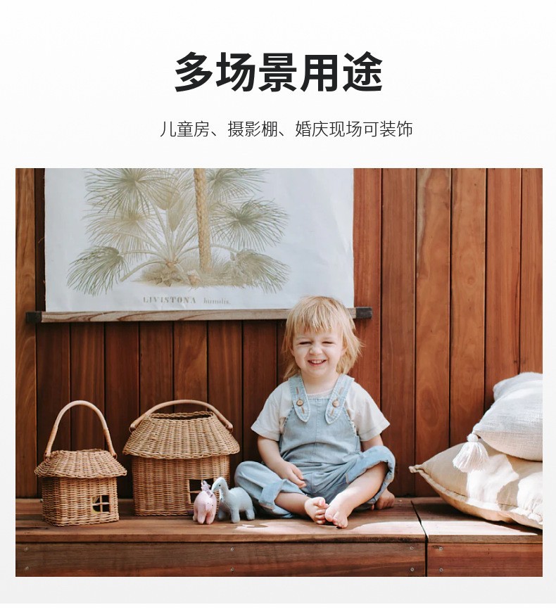 ins风藤编小房子收纳篮外出玩具手提包编织小花篮儿童摆拍摄道具详情1