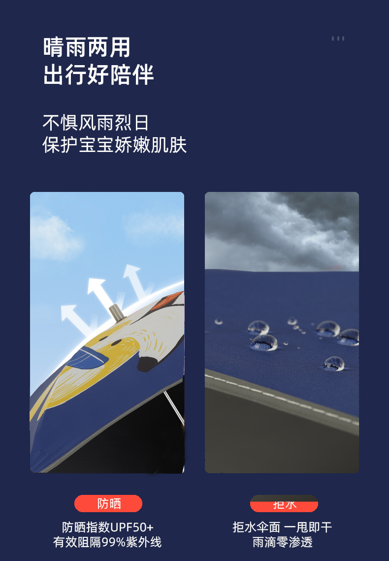 创意圆角儿童伞防夹手设计安全儿童雨伞反光防风太阳伞纤维抗风伞详情14