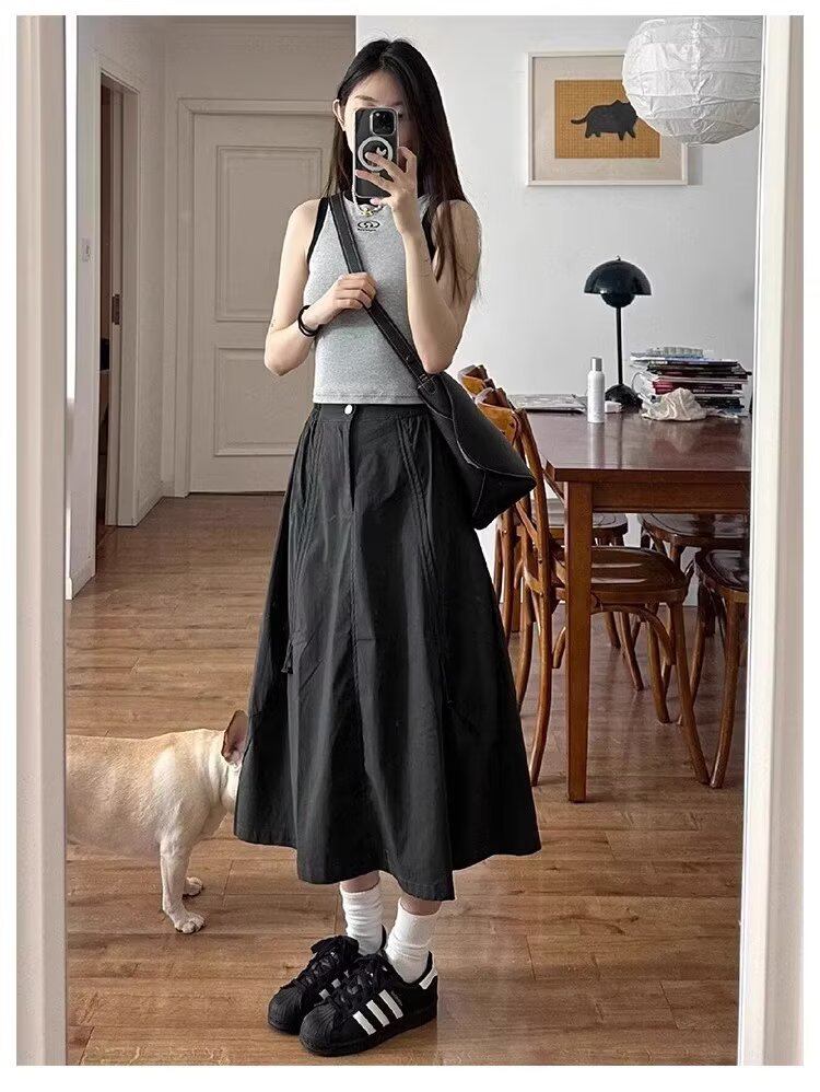 American Bella style workwear skirt for women, new summer style, plus-size high-waisted, quick-drying and slimming A-line umbrella skirt pic 14