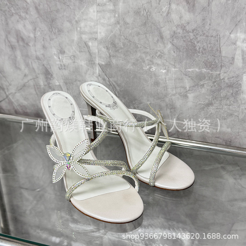 正确版现货R蛇环水钻高跟鞋欧美外贸细跟花朵蝴蝶欧美名媛婚鞋女详情25