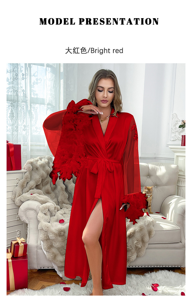 Feiyun brand elegant lace-trimmed long-sleeved bathrobe, comfortable silk fabric home wear 847 pic 10