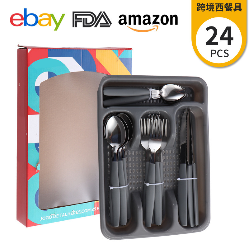 24-piece set of knives, forks and spoons for cross-border trade from Brazil, with slanted tail handles, household steak knives, dessert spoons and stainless steel tableware pic 21