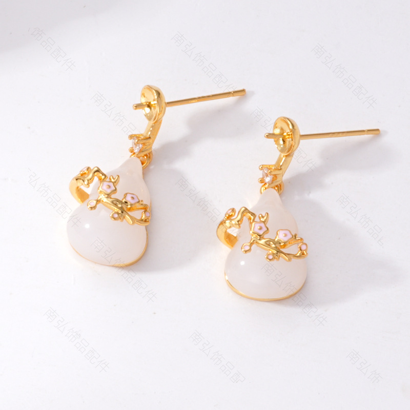 S925 Silver Needle Pearl Stud Earrings, micro-inlaid natural white shell butterfly semi-finished earrings, hollow base diy accessories pic 5
