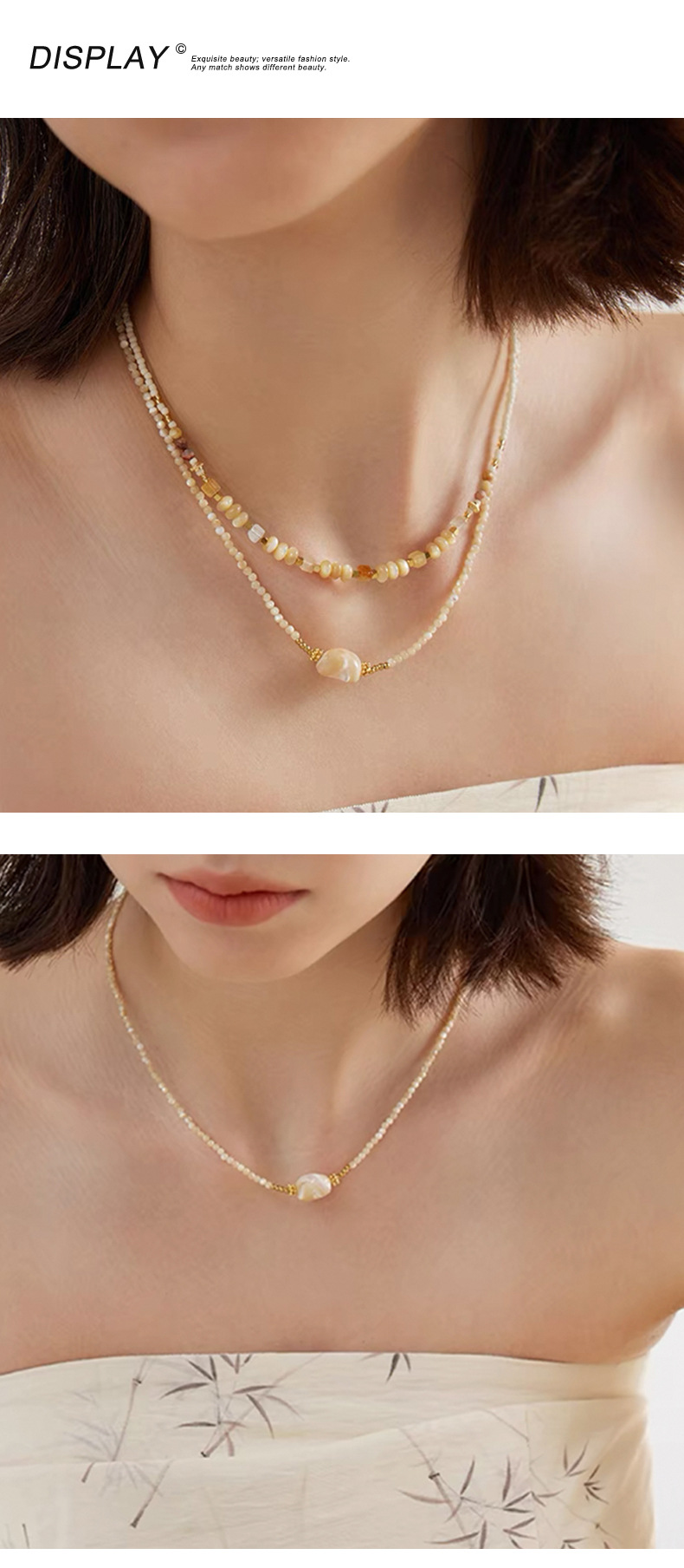 Natural stone beaded stacked necklace, double-layered vintage high-end style, horseshoe collarbone chain, niche design necklace pic 54