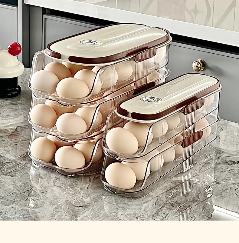 鸡蛋收纳盒侧门储物整理冰箱专用食品级滚动装放滚蛋神器保鲜架托详情30