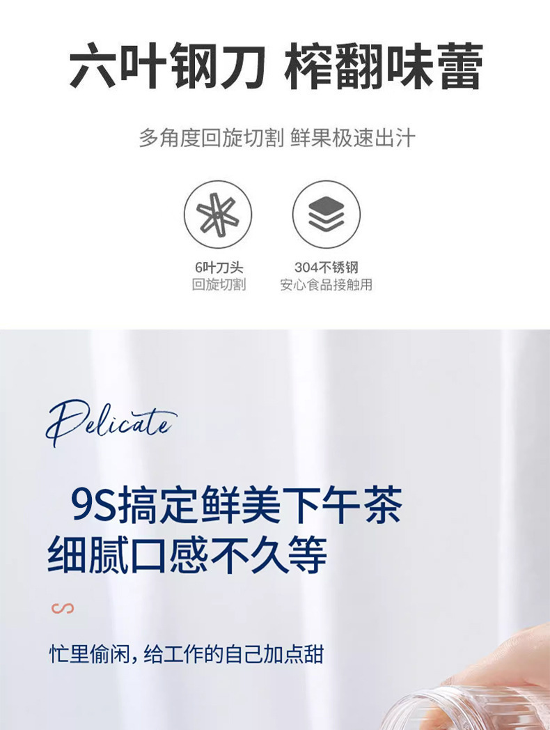 跨境榨汁机便携式小型果汁杯学生家用多功能充电搅拌机榨汁杯批发详情5