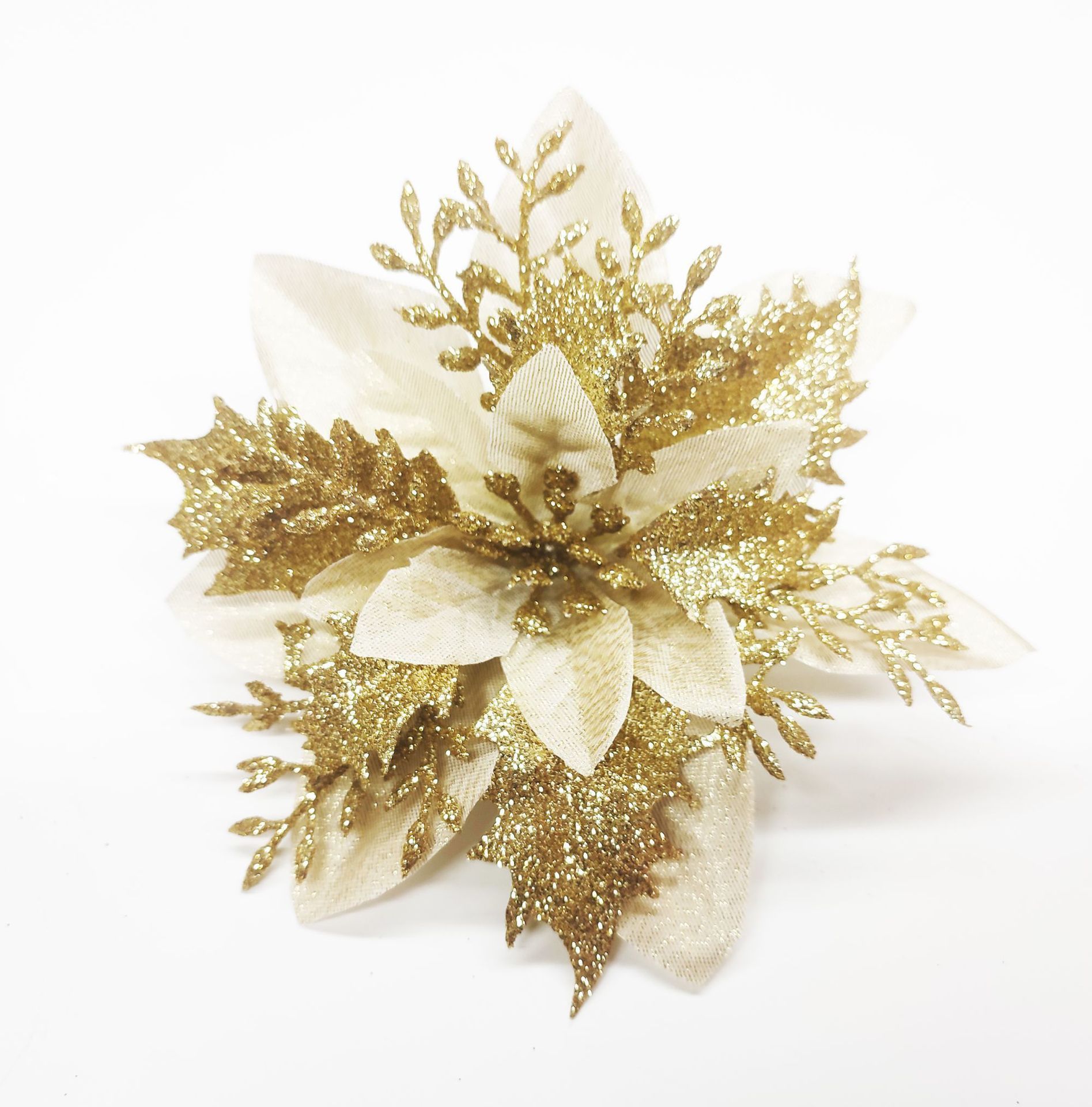 跨境爆款圣诞节圣诞花装饰品仿真金粉塑料花圣诞树点缀办公文化园艺玫瑰详情10