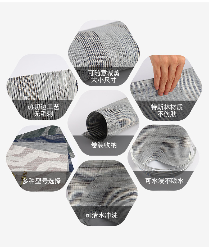 圣特北欧日式中式编织方形艺术波浪隔热简约餐桌pvc特斯林西餐垫详情6