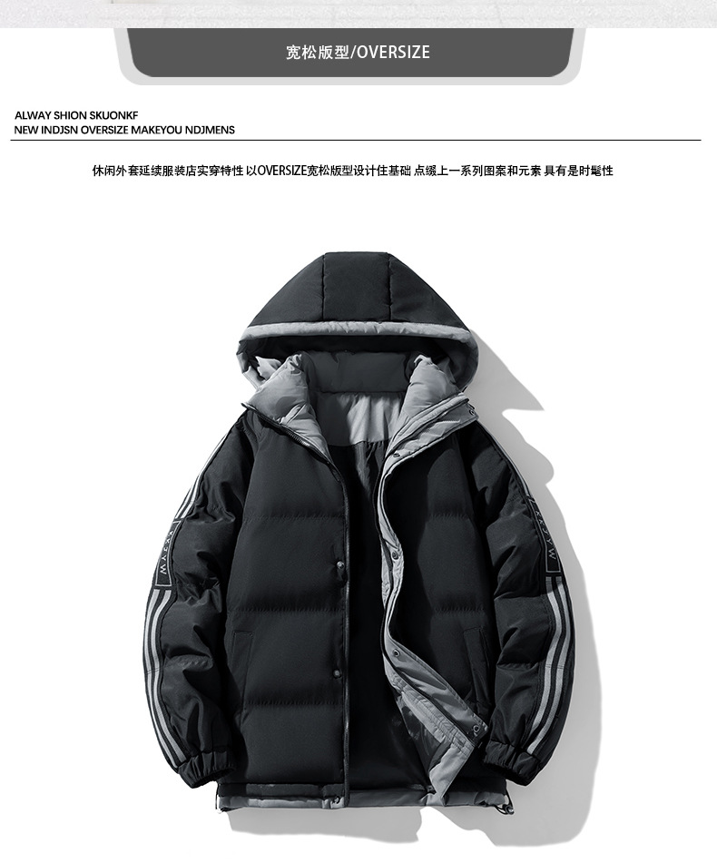 M-8XL Cross-border cotton-padded jacket for men, winter loose, waterproof, thickened cotton-padded jacket, casual and warm bread jacket, hooded cotton-padded jacket pic 2