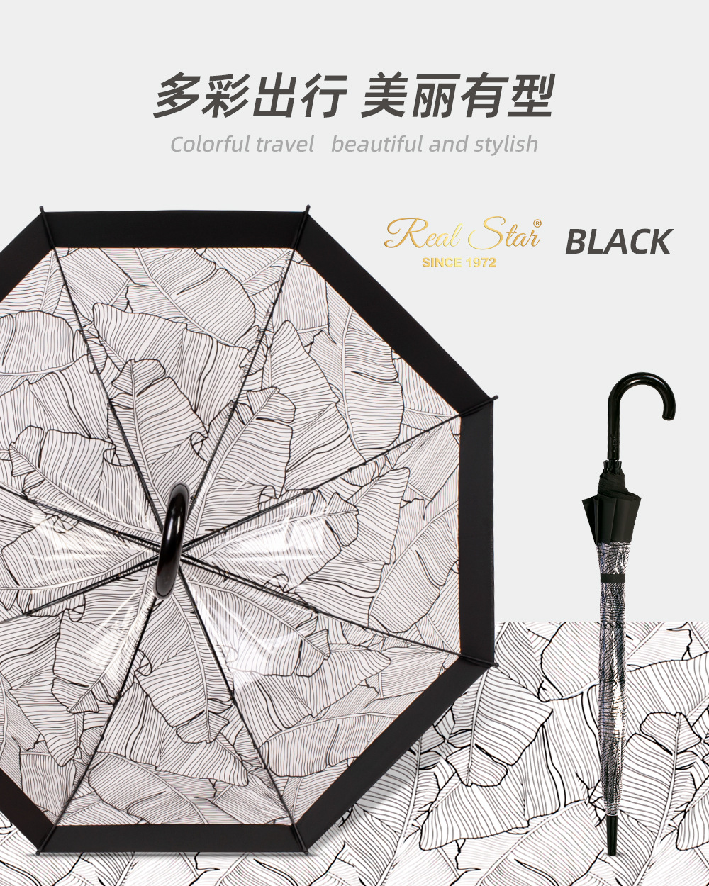 欧式格纹透明伞加厚poe伞布趣味印花透明窗格伞详情7