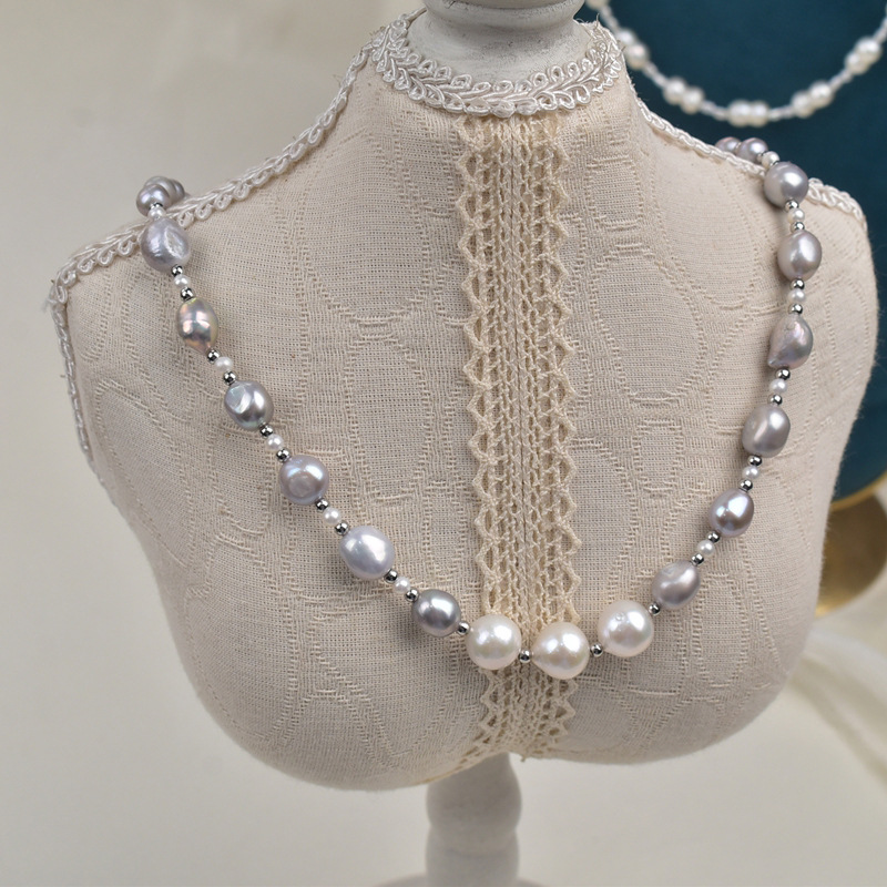 气质灰色巴洛克天然淡水珍珠项链女轻奢简约百搭珍珠锁骨链颈链详情2