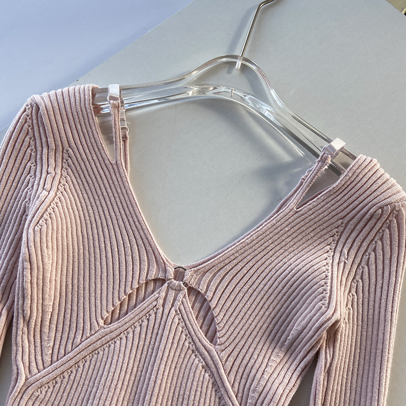 Spring and Autumn New style Pei Xiu Nu Zhi Halter pink sweater Fake two V-neck pure style base knitted sweater 2107 pic 36