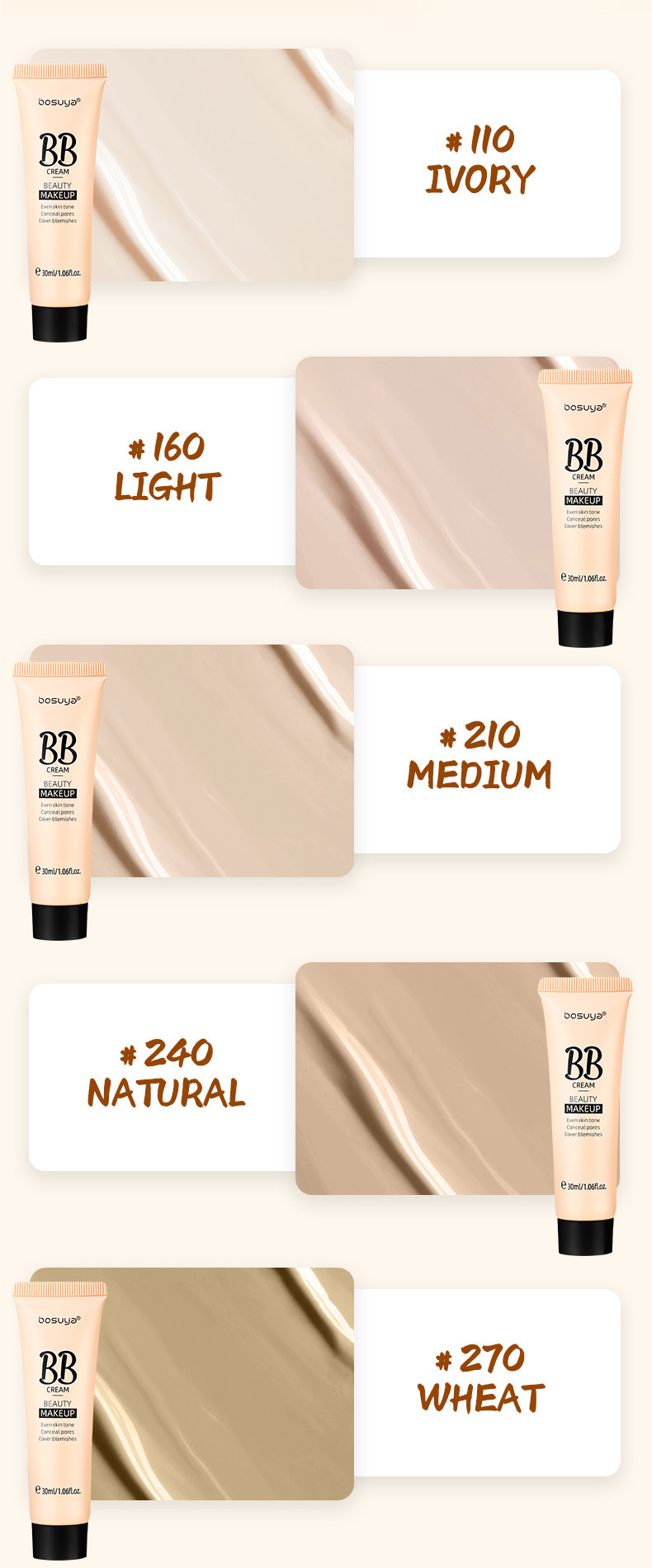 【 Cross-border Exclusive 】Bosuya Long-lasting Moisturizing Concealer Foundation, Pore-Invisible and Non-Smudging bb Cream Wholesale pic 10