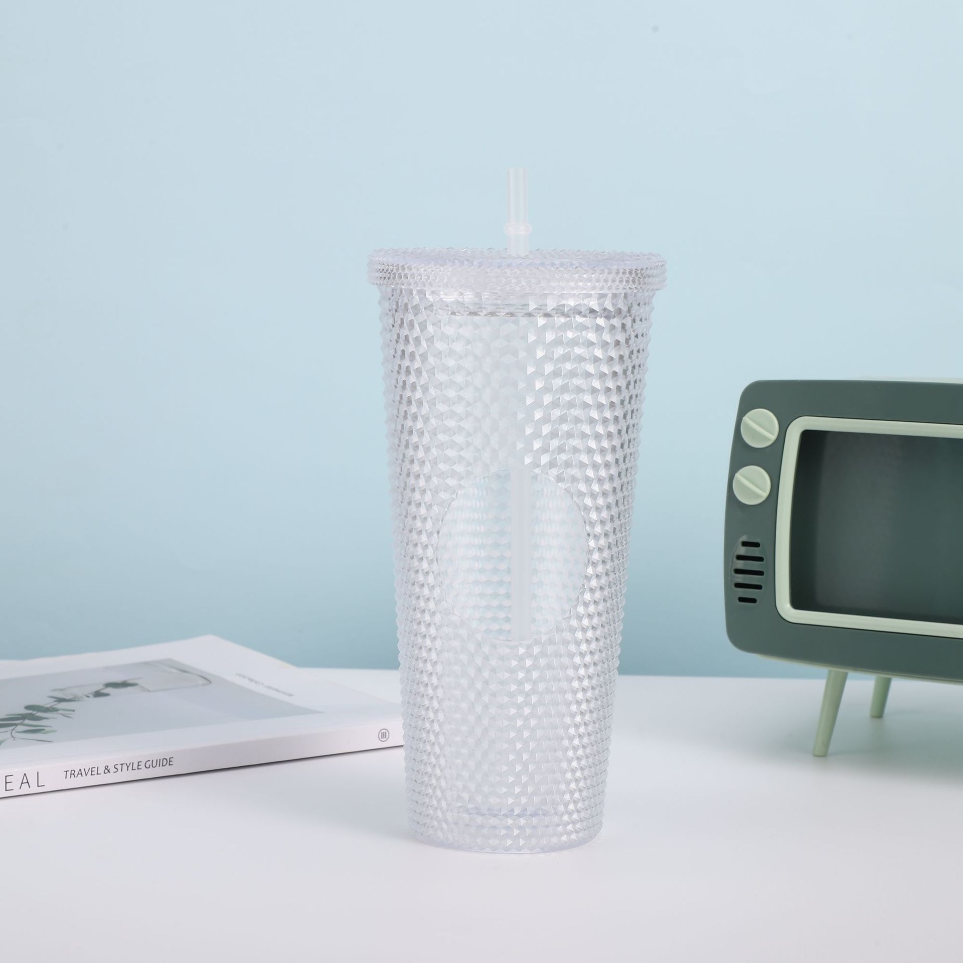 Cross-border Star Dad Double-layer Durian Cup, large-capacity plastic Straw Cup, Creative Star Bar High Appearance Level, Prickly water cup pic 17
