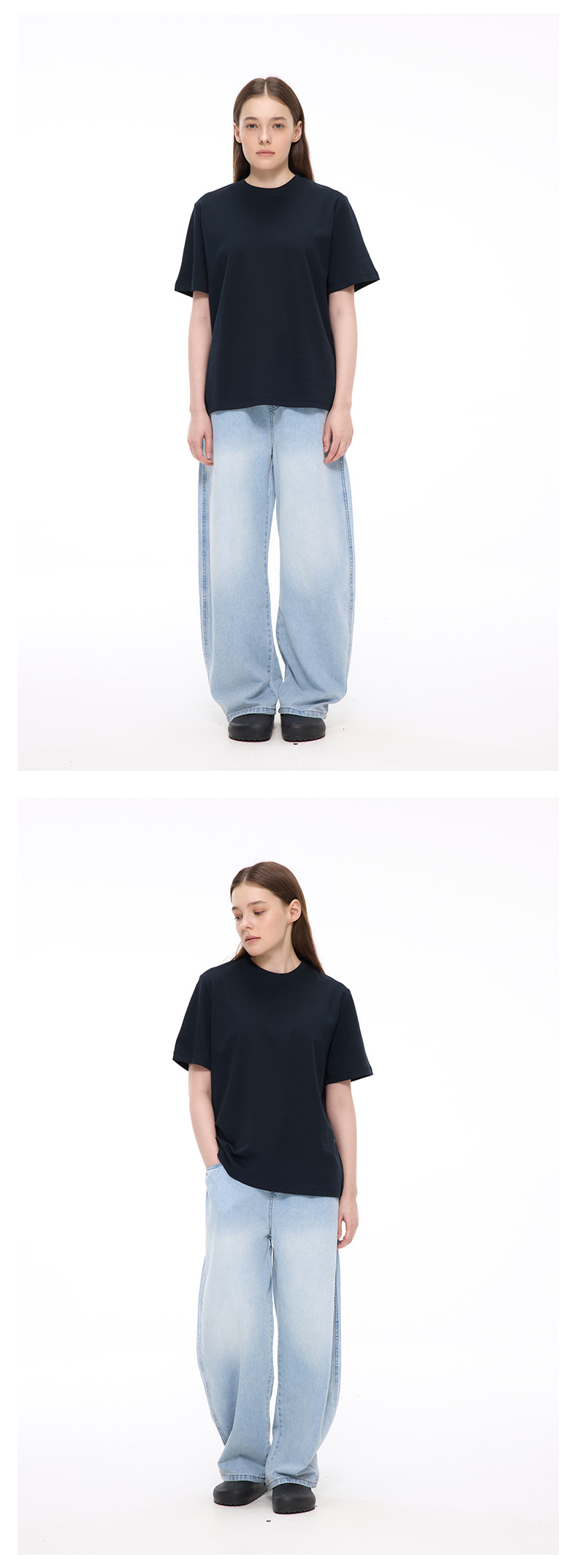 UNF 冰蓝水洗牛仔裤直筒休闲宽松显瘦阔腿弯刀裤浅蓝原牛男女新款详情10