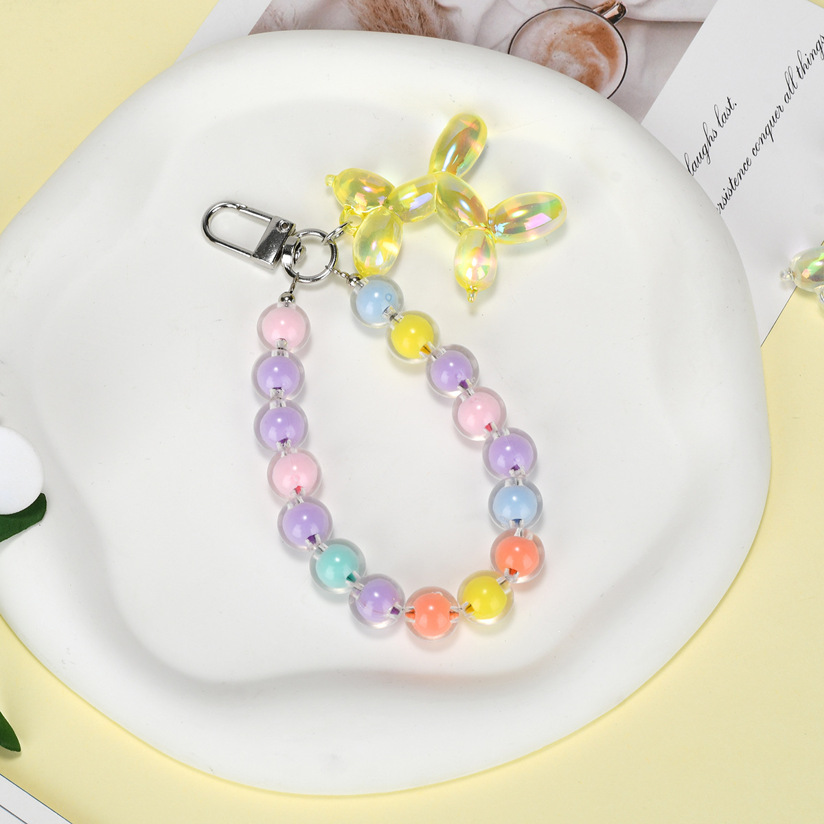爱心挂扣新品男女送礼夏季日常推荐可爱马卡龙撞色彩虹珠串钥匙扣详情5