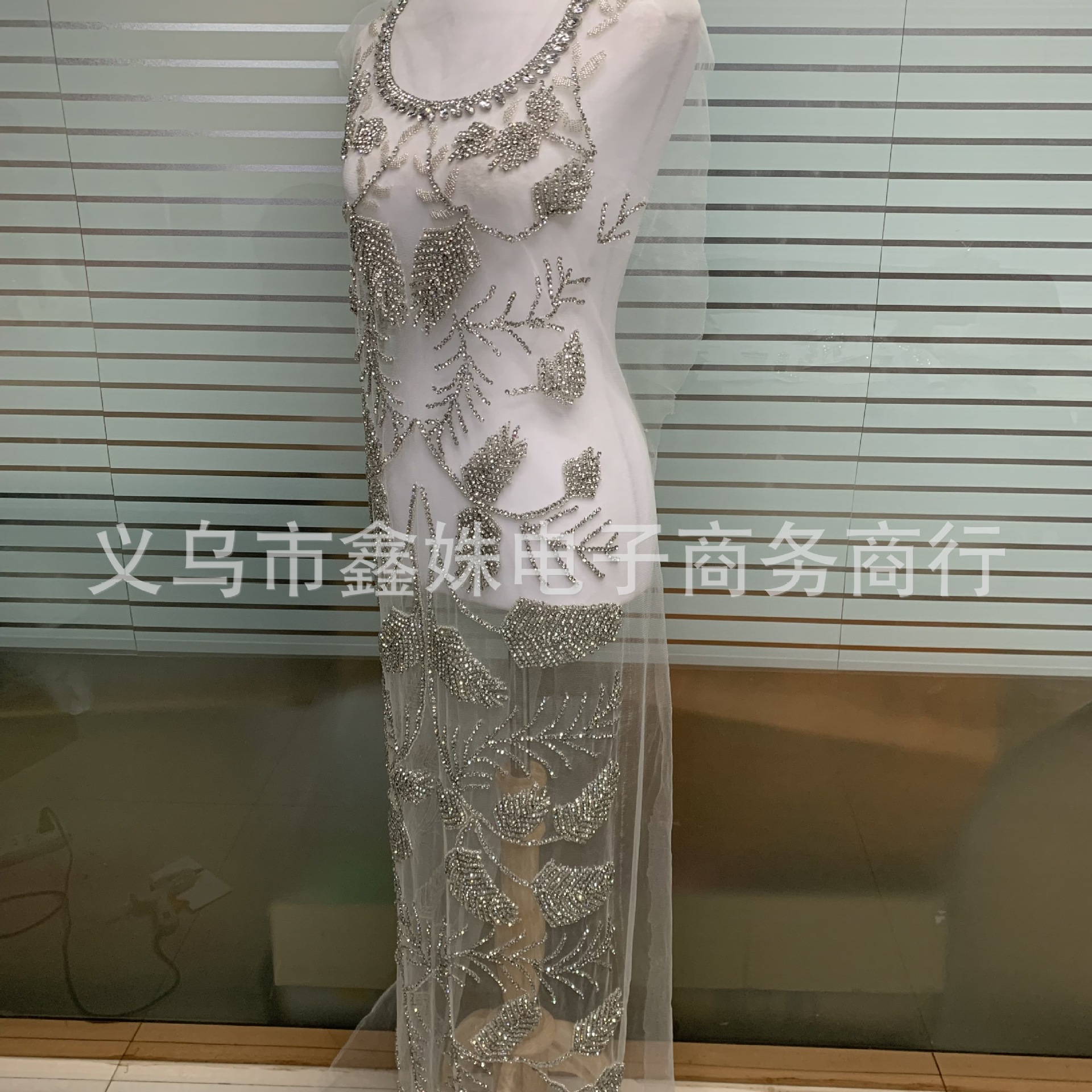 Double-layer tassels, hand-stitched, heavy floral applique, crystal rhinestone patch, wedding dress, Latin dance fashion show pic 7