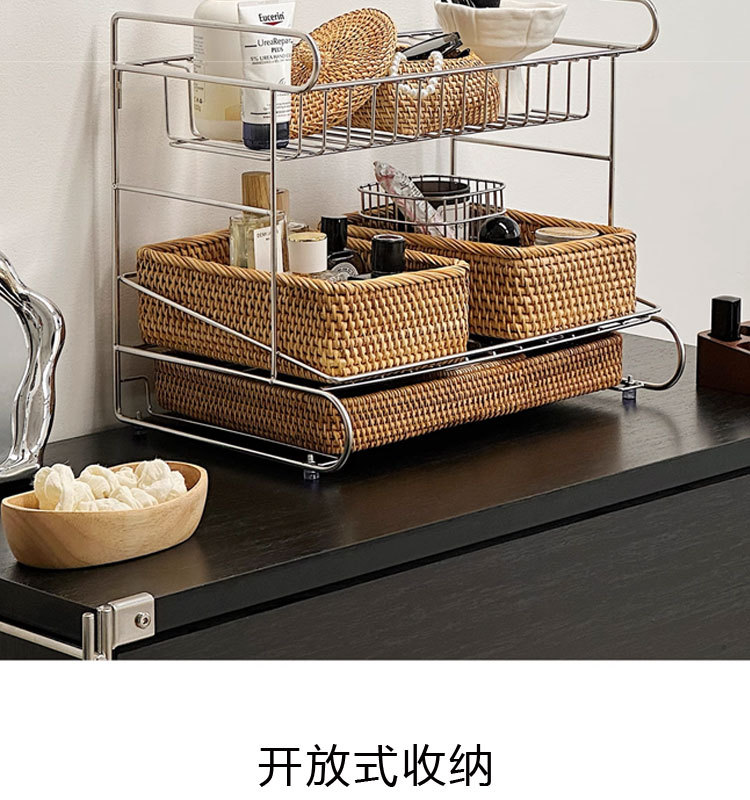 轻奢高级感304不锈钢多功能三层香水化妆品台面收纳整理置物架详情8