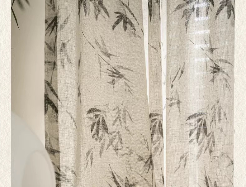 新中式国风印花麻纱水墨竹子高级感法风中古风透光不透人纱帘批发详情15