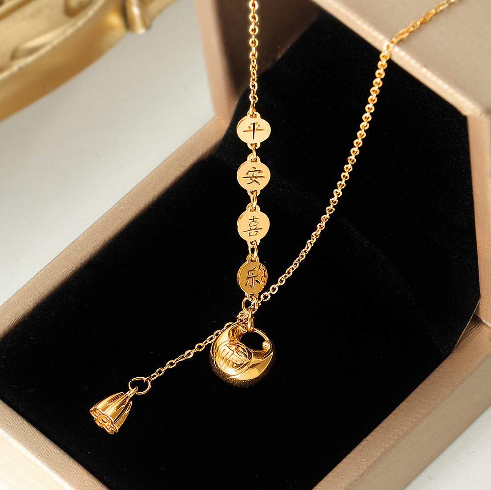 Lotus pod tassel Peace and Joy Little Fat Fortune Necklace for Women, ancient method new Chinese style exquisite titanium steel non-fading peace lock pic 1