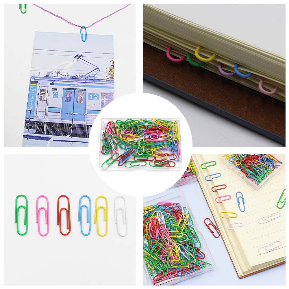 28MM color plastic-coated paper clips, 50/100/200 transparent plastic box paper clips, office desktop storage pic 2