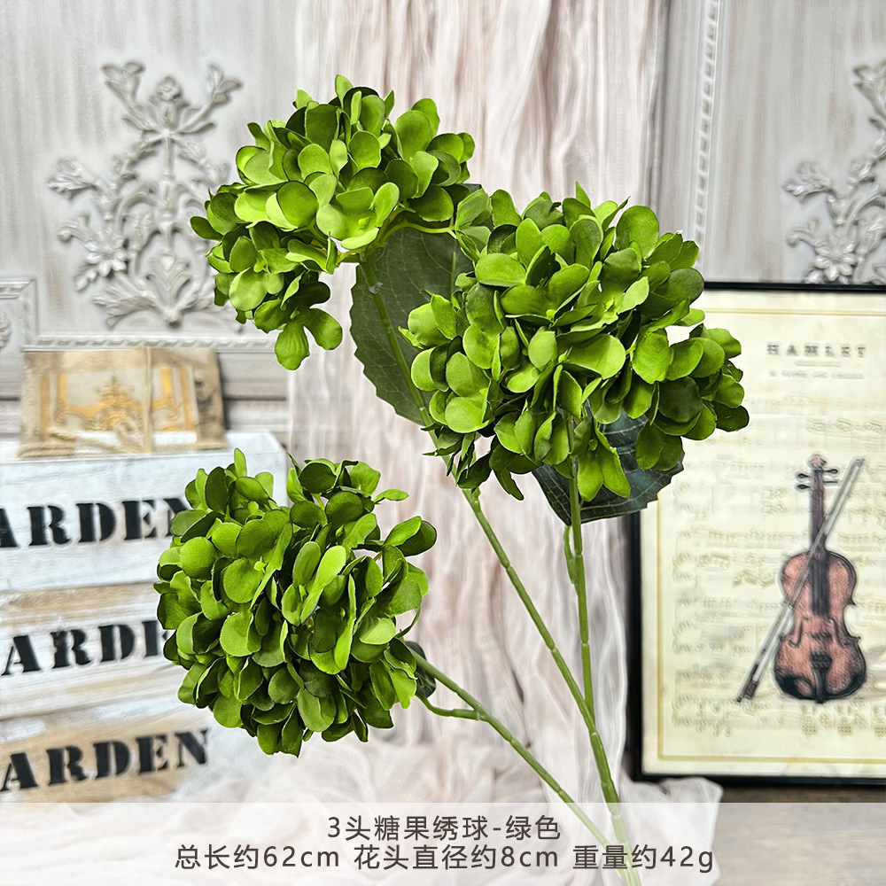 仿真3头糖果绣球假花婚庆用花束手工花艺婚礼堂造景diy花墙地排花详情16
