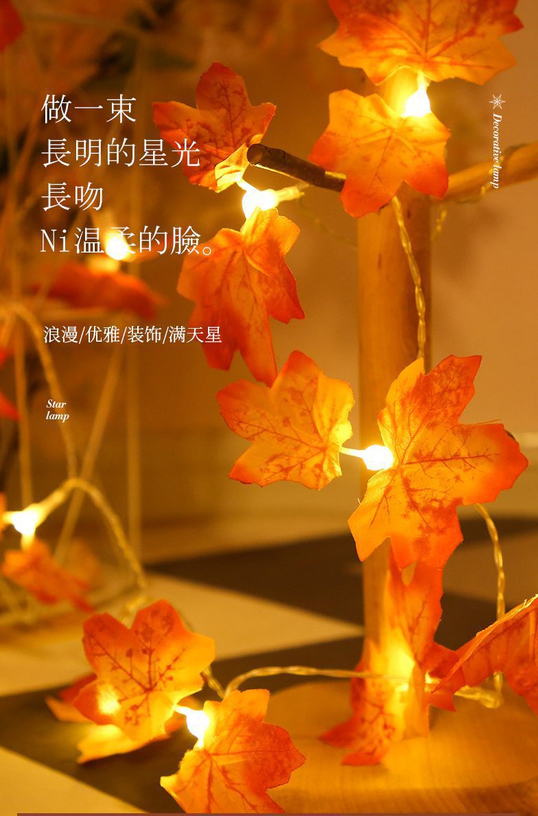 Cross-border led maple leaf color lights, flashing lights, string lights, starry sky, holiday Christmas room decoration, battery USB star lights pic 3